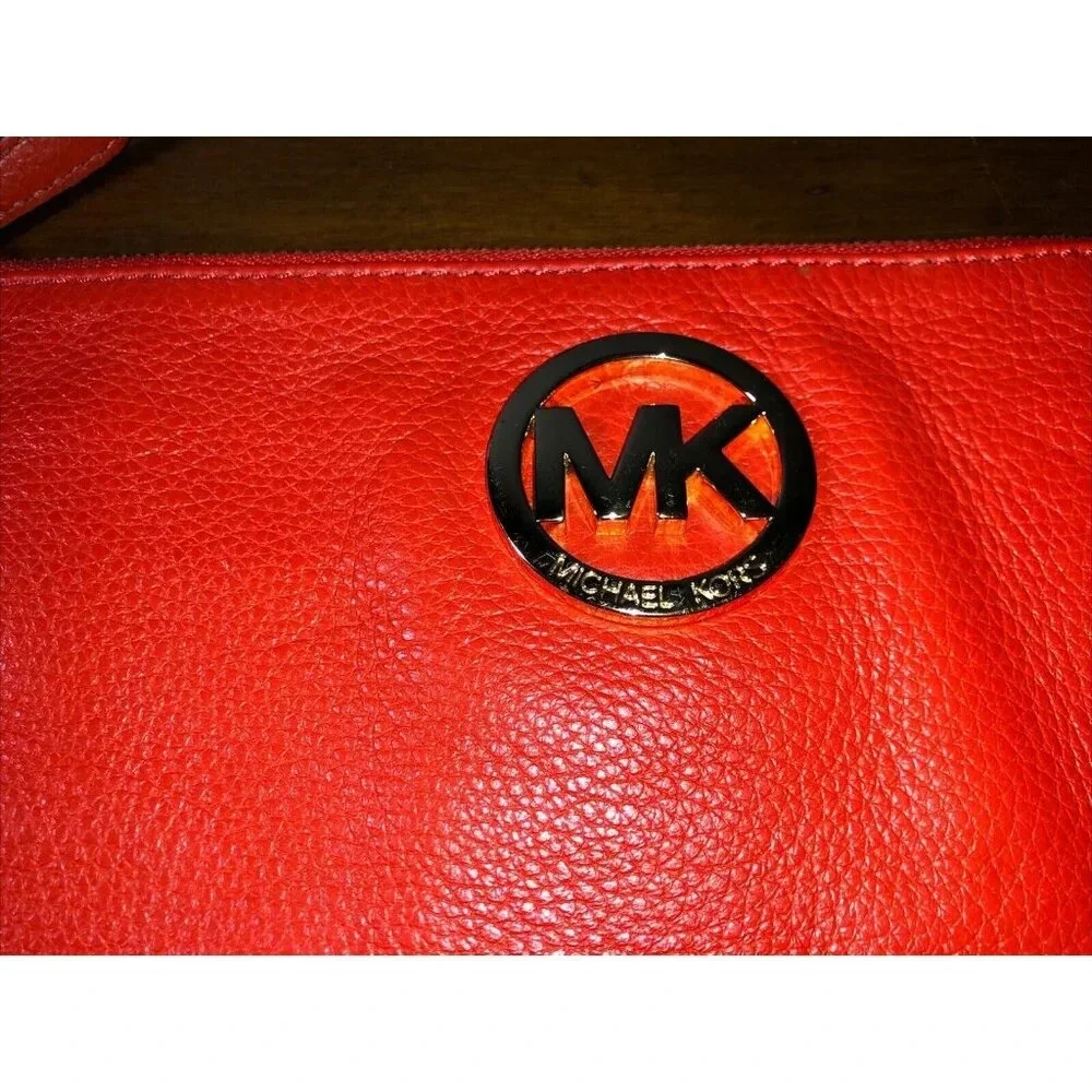 Michael Kors Fulton‎ large Flat phone case wallet wristlet leather red sangria